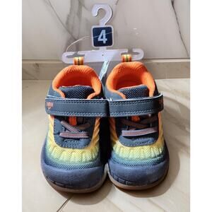 OshKosh B'Gosh Unisex Mario Bump Toe Sneakers Size 4 Orange Charcoal Yellow